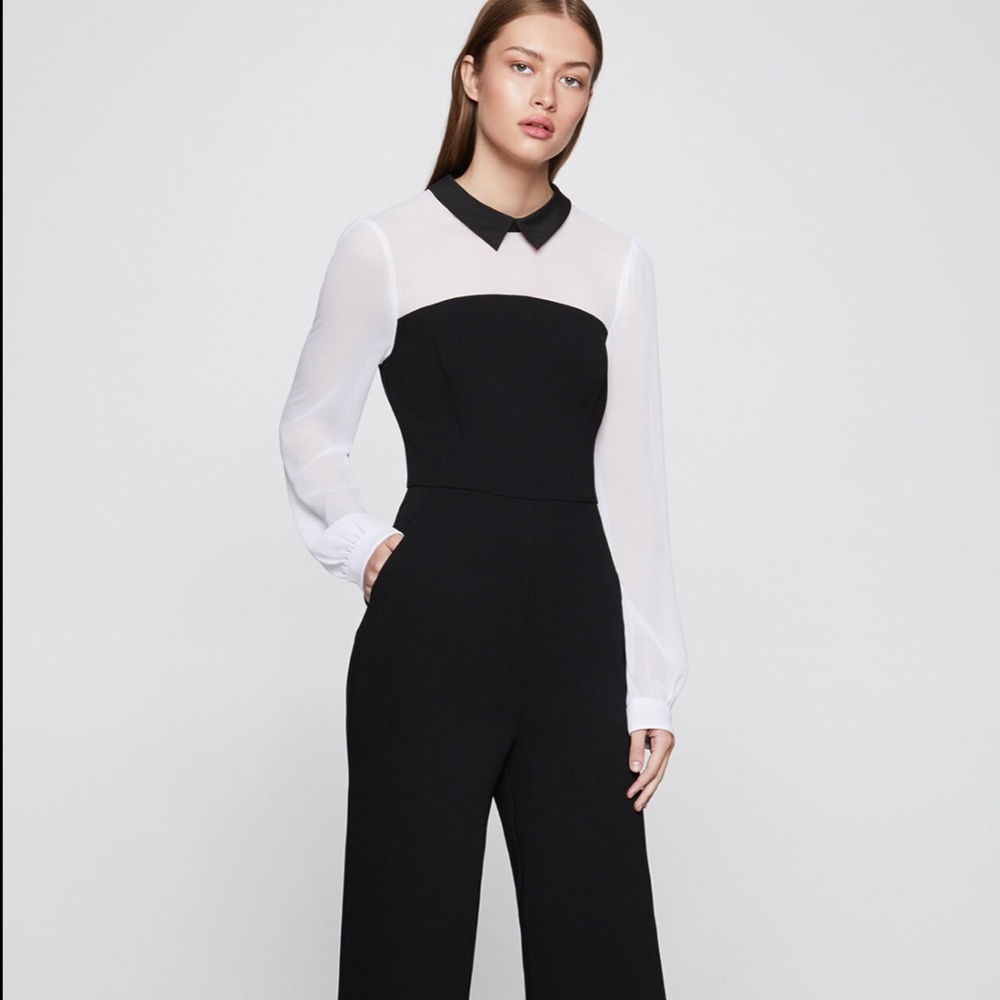 BCBGeneration B/W Mixed Media Twofer Jumpsuit